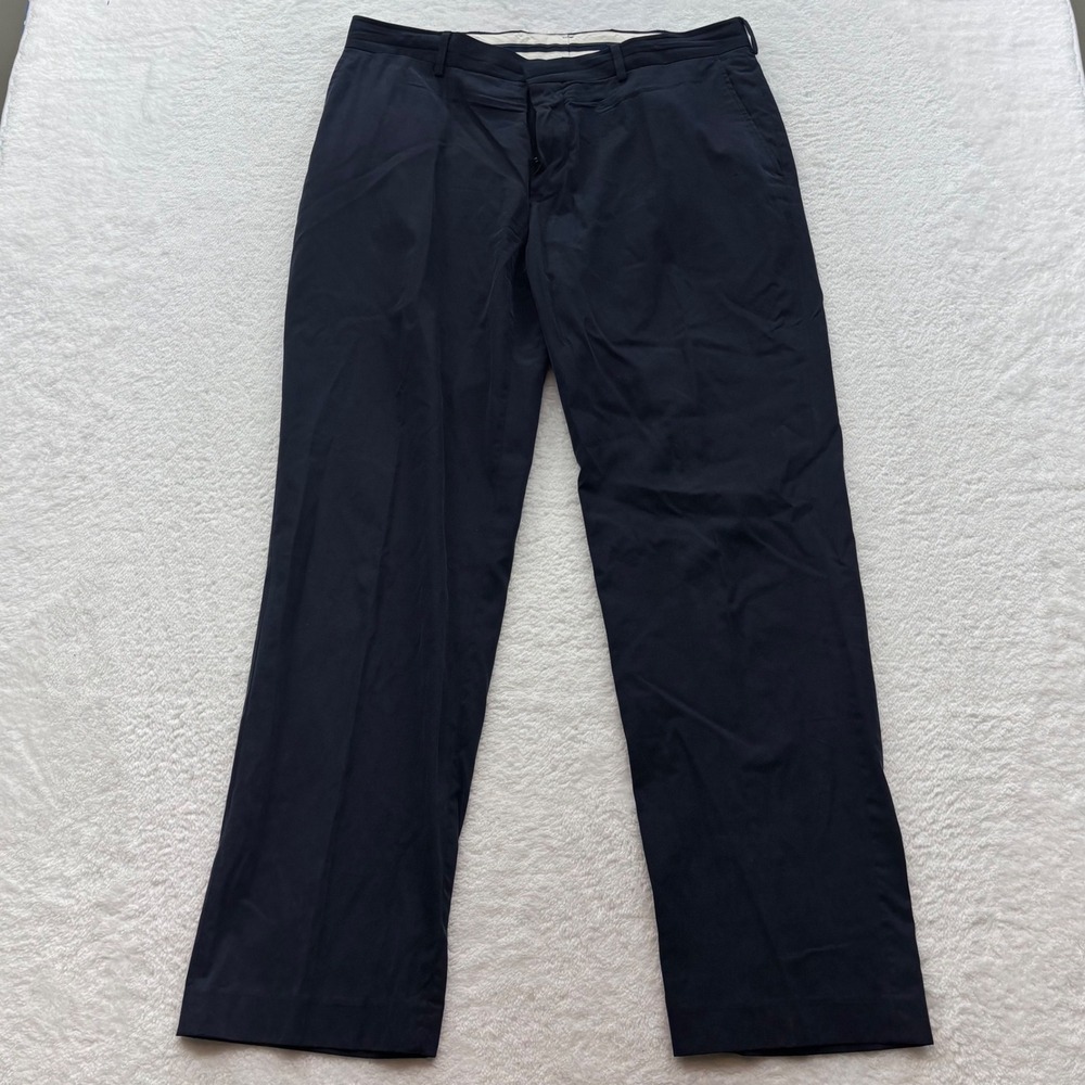 Vintage Polo Ralph Lauren Mens Silk Cotton Blend Navy Blue Dress Pants 36x32